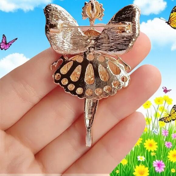 Brooch Red Rhinestone Sparkling Angel Charm Pin - Picture 2 of 2